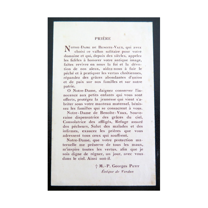 IMAGE PIEUSE : Image d la Prière à Notre-Dame de Benoite-Vaux 6,8 x 11,1 cm