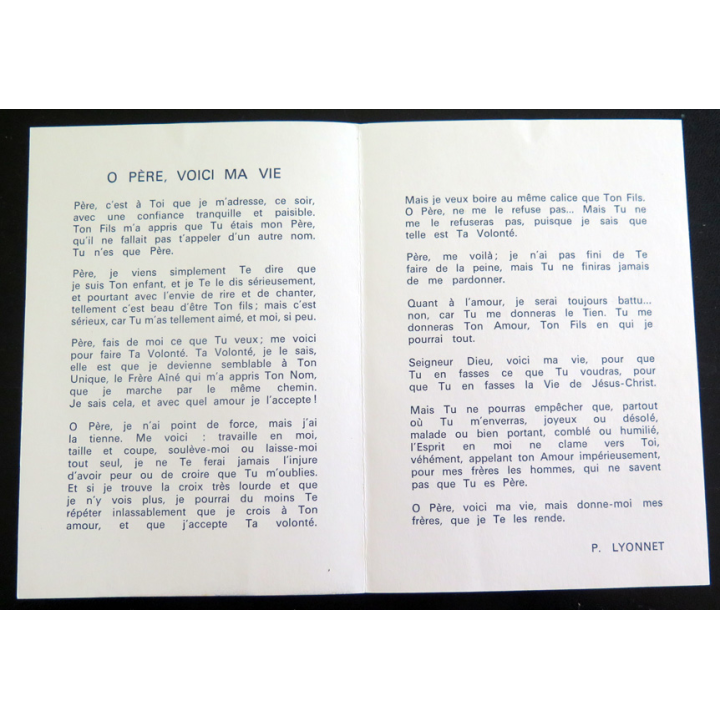 IMAGE PIEUSE : Prière de P. Lyonnet 10,5 x 14,7 cm