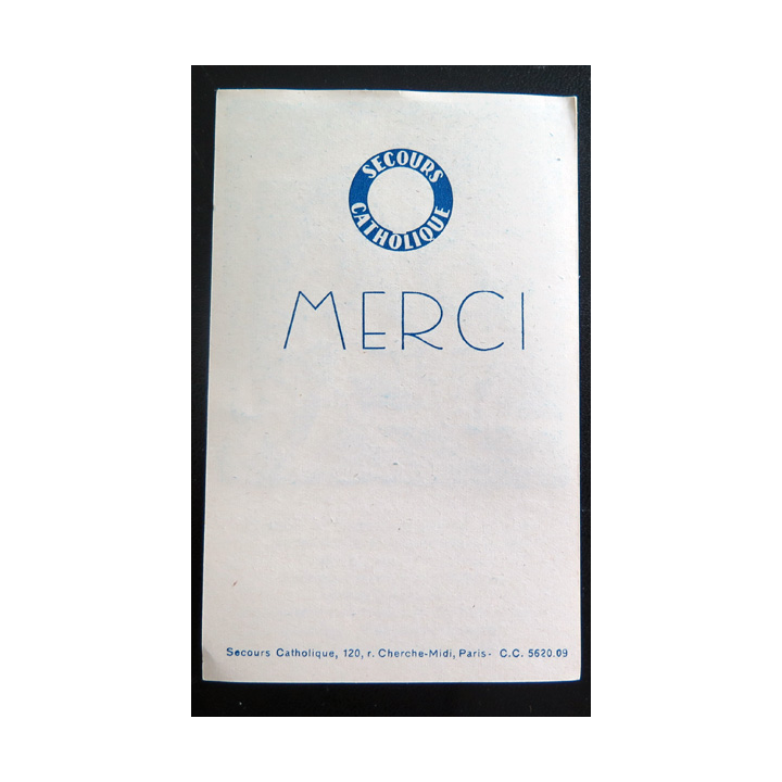 IMAGE PIEUSE : Carte Merci du Secours Catholique 7,5 x 12 cm