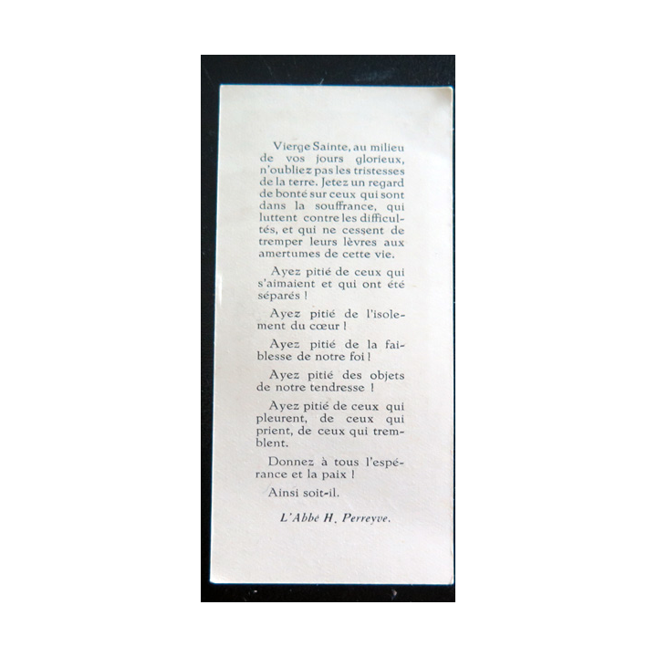 IMAGE PIEUSE : image de Prière à Notre Dame de Lourdes par l'abbé H. Perreyre 4,5 x 9,3 cm