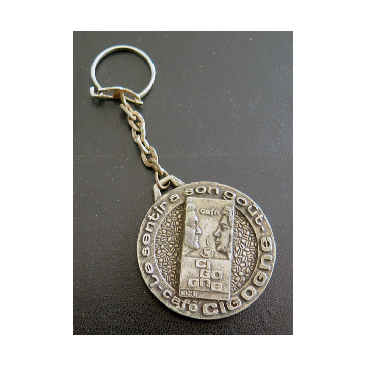 Porte clefs Vintage des années 1950-1960 : café Cigogne inauguration Septembre 1966