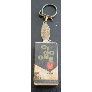 Porte clefs Vintage des années 1950-1960 : Cafés Cigogne avec de vrais grains de café