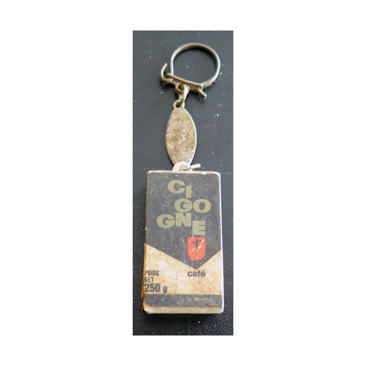 Porte clefs Vintage des années 1950-1960 : Cafés Cigogne avec de vrais grains de café