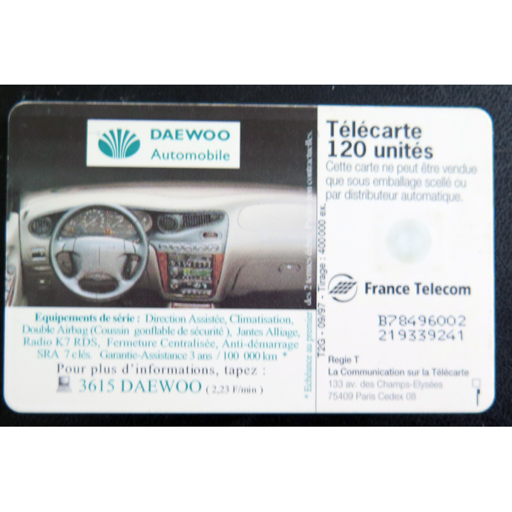 Carte téléphonique télécarte 120 Nouvelle Daewoo Leganza