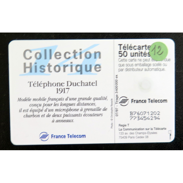 Carte téléphonique télécarte 50 Téléphone Duchatel 1917