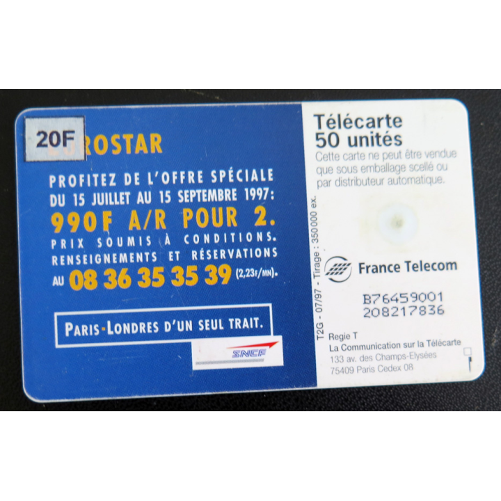 Carte téléphonique télécarte 50 Eurostar Dans 3 heures toutes les cabines seront rouges