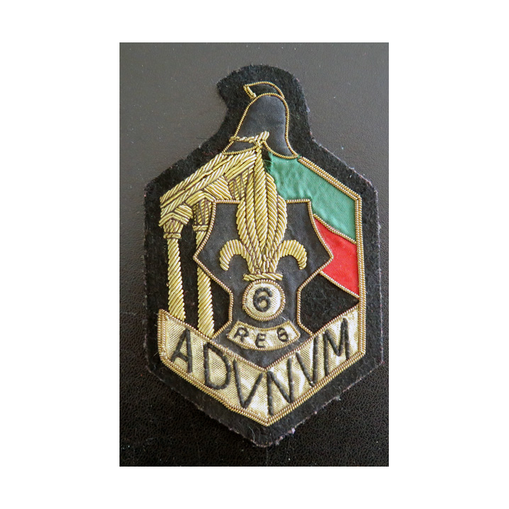 6° REG : Insigne tissu du 6° Régiment étranger de Génie en cannetille hauteur 12,5 cm