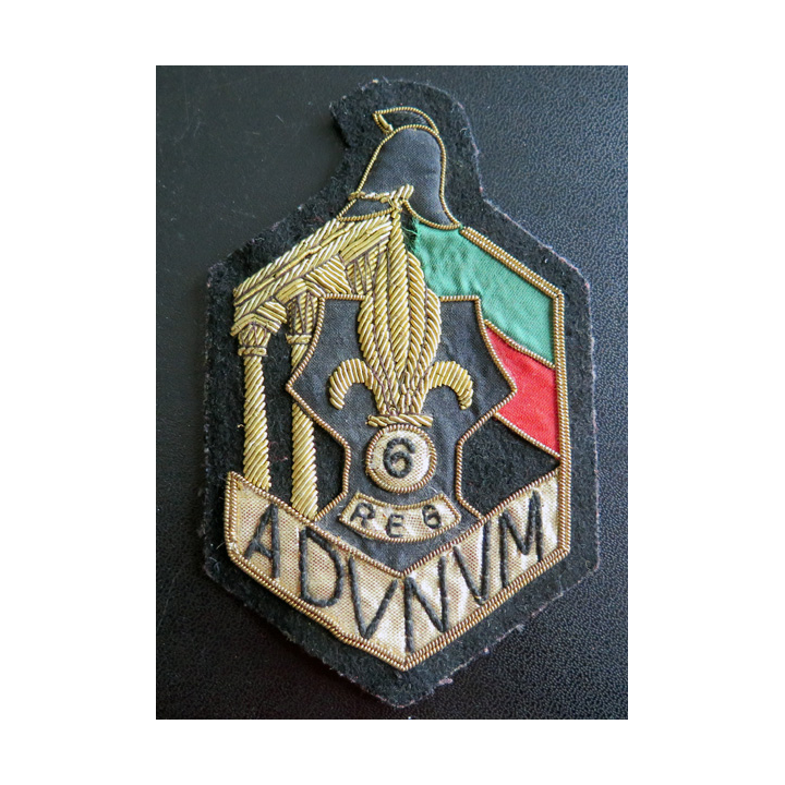 6° REG : Insigne tissu du 6° Régiment étranger de Génie en cannetille hauteur 12,5 cm
