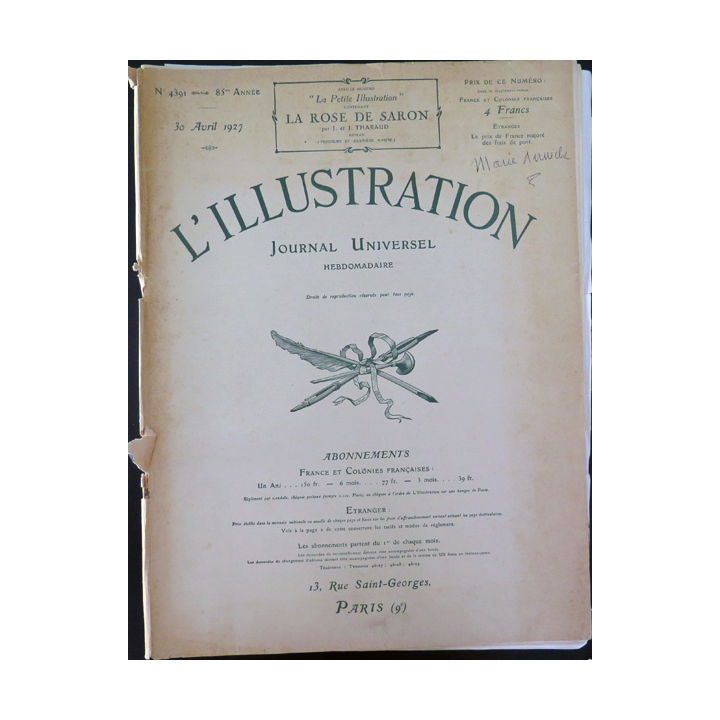 L'illustration n° 4391 85° Année 30 Avril 1927 Différents articles