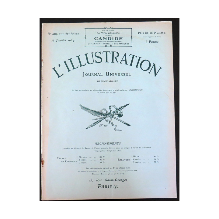 L'illustration n° 4219 82° Année 12 Janvier 1924 La Phonétique expérimentale et plein d'autres articles