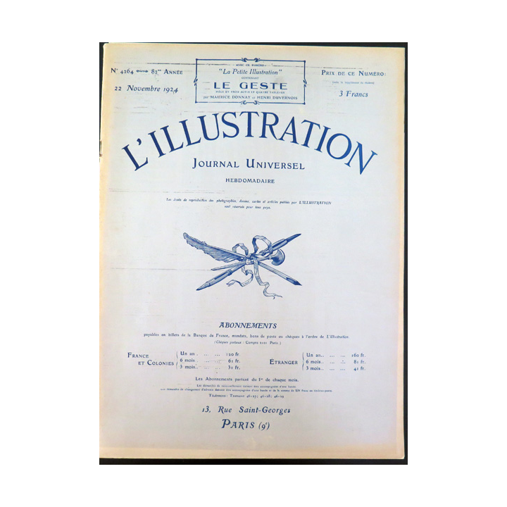 L'illustration n° 4264 82° Année 22 Novembre 1924 Scènes de guerre civile à Canton et plein d'autres articles