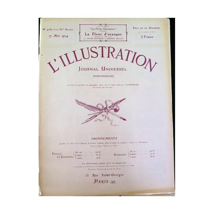 L'illustration n° 4237 82° Année 17 Mai 1924 Le Prince héritier d'Ethiopie en France et plein d'autres articles