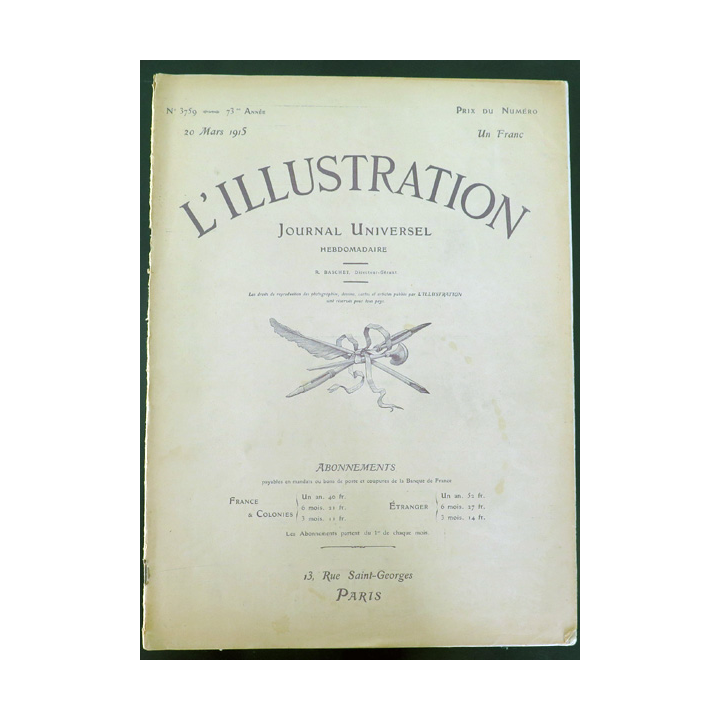 L'illustration n° 3759 73° Année 20 Mars 1915 La Bataille dans la Forêt d'Argonne et plein d'autres articles