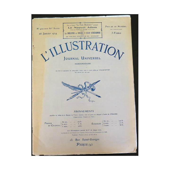 L'illustration n° 4221 82° Année 26 Janvier 1924 Tableau d'Honneur du Dixmude et plein d'autres articles