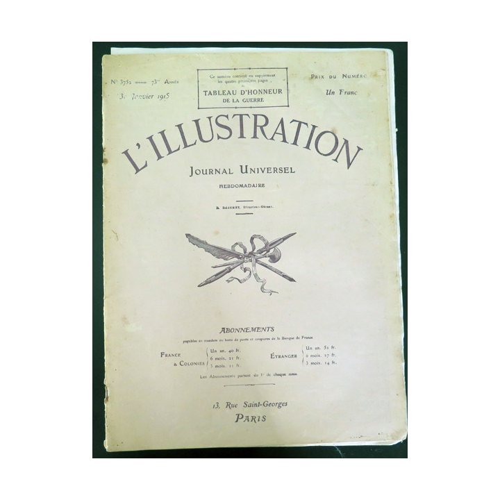 L'illustration n° 3752 73° Année 30 Janvier 1915 Le Front de l'Aisne et plein d'autres articles