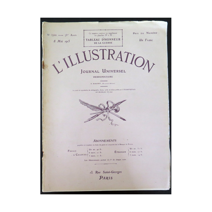 L'illustration n° 3766 73° Année 8 Mai 1915 Les Grandes heures et plein d'autres articles