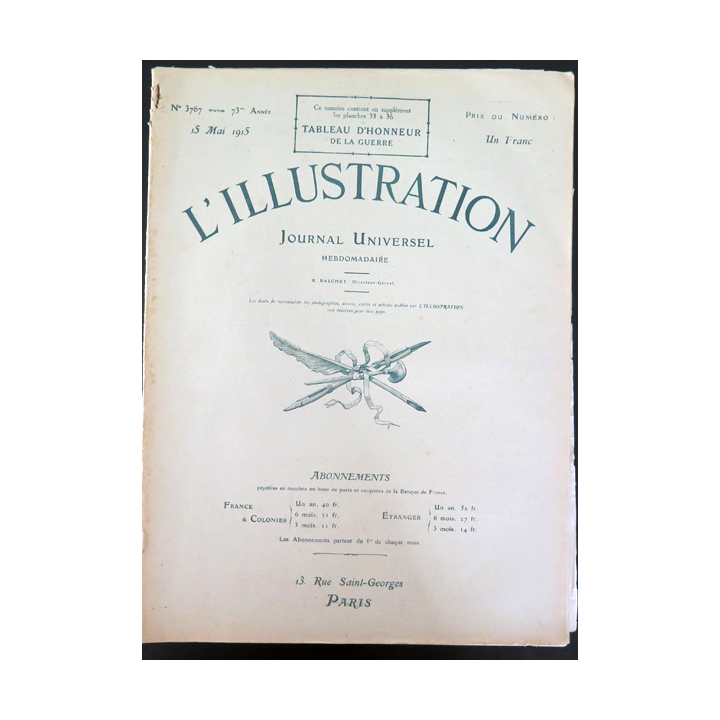 L'illustration n° 3767 73° Année 15 Mai 1915 Les Grandes heures et plein d'autres articles