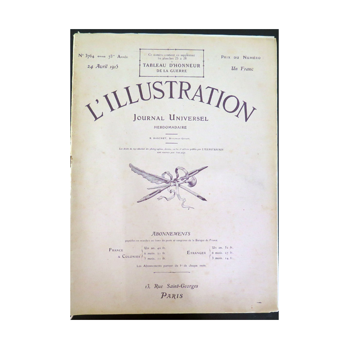 L'illustration n° 3764 73° Année 24 Avril 1915 Les Grandes heures et plein d'autres articles