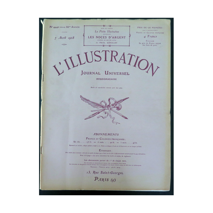 L'illustration n° 4440 86° Année 7 Avril 1928 Renflouement du sous-marin S4 US et plein d'autres articles