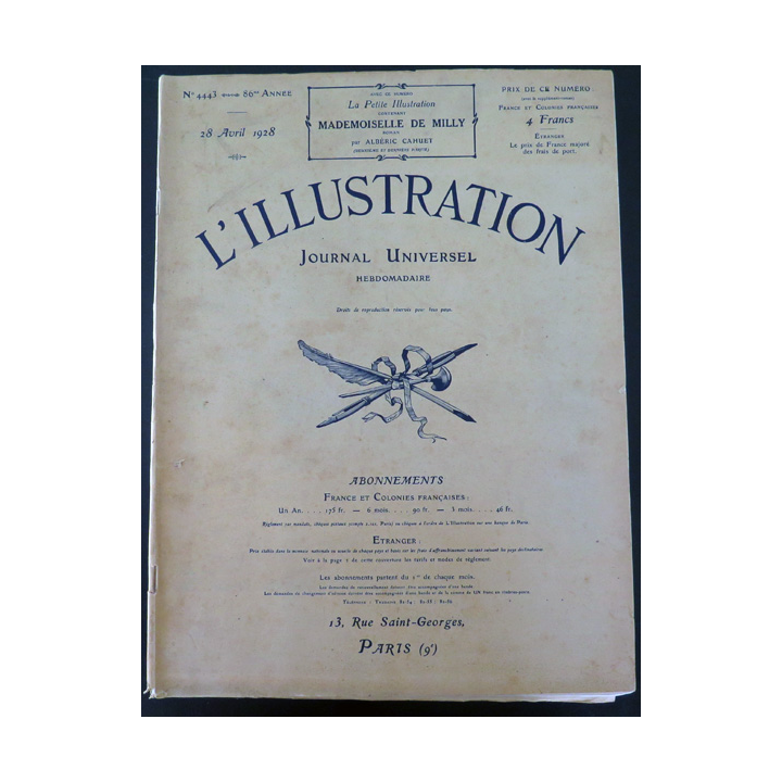 L'illustration n° 4443 86° Année 28 Avril 1928 Lune Loi Bérenger au Cambodge et plein d'autres articles