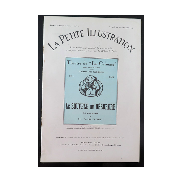 La Petite illustration n° 115 du 23 Septembre 1922 Théâtre nouvelle série n° 76 Le souffle du désordre