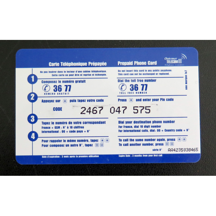 Carte téléphonique Télécarte Outre-Mer Telecom 40 FF