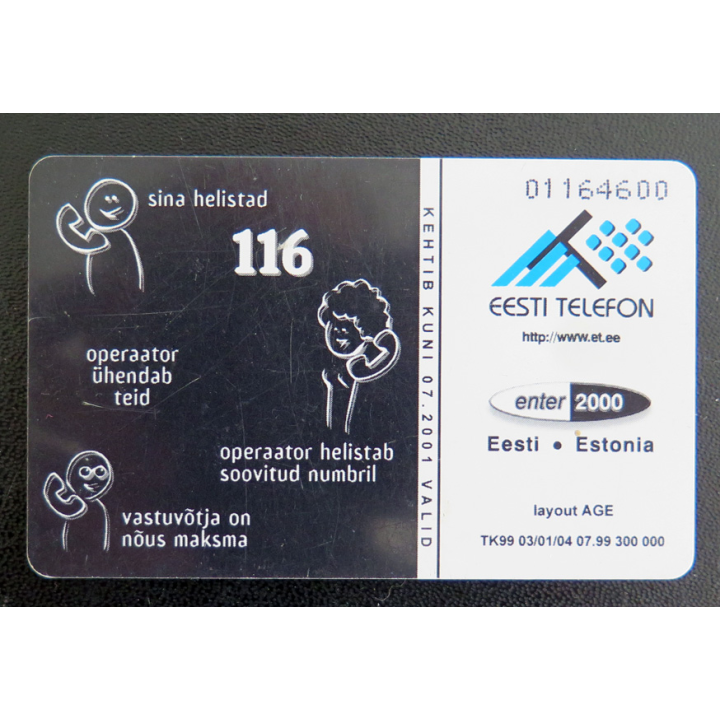 Carte téléphonique Télécarte estonienne Esti telefon telefonikaart 30 unités