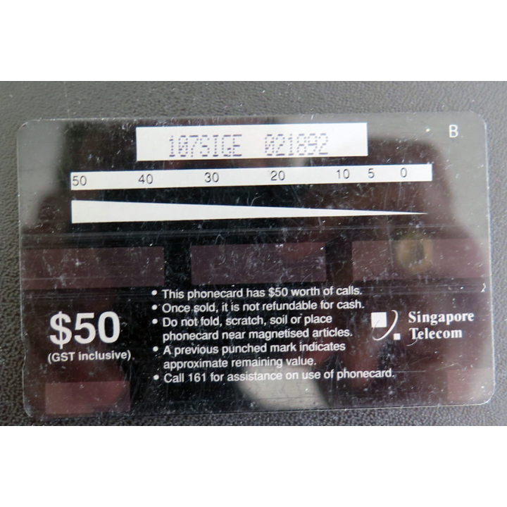 Carte téléphonique Télécarte Singapore Telecom Phone card 50 $ GST INC