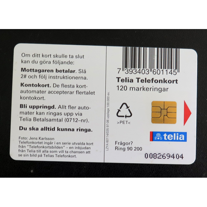Carte téléphonique Télécarte Danoise Telia Telefonkort 120 unités