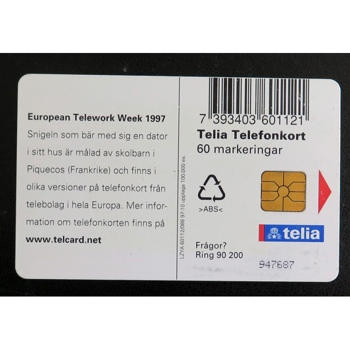 Carte téléphonique Télécarte Danoise Telia Telefonkort 60 unités