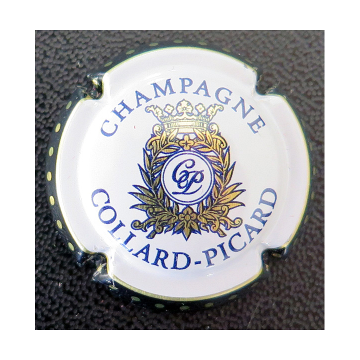 Capsule Muselet de bouteille de champagne COLLARD-PICARD n° 8 contour noir, fond blanc cassé