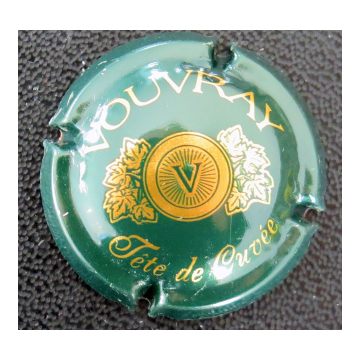Capsule Muselet de bouteille de VOUVRAY tête de cuvée vert foncé et or