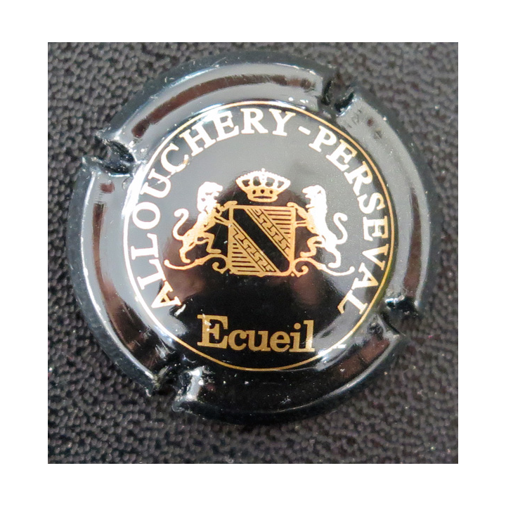 Capsule Muselet de bouteille de champagne ALLOUCHERY-PERSEVAL n° 2 Noir et Or brillant