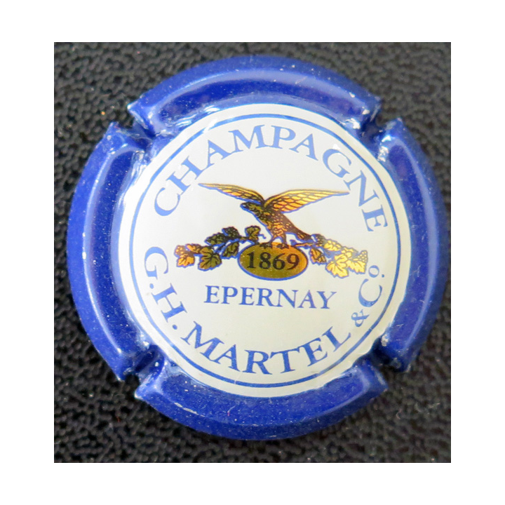 Capsule Muselet de bouteille de champagne MARTEL G. H. et C° n° 19 Bleu fond blanc cassé