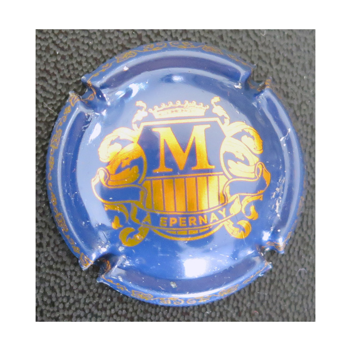 Capsule Muselet de bouteille de champagne MIGNON Charles n° 18a Bleu foncé et or-cuivré