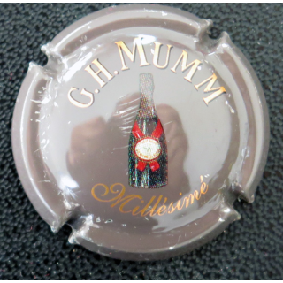Capsule Muselet de bouteille de champagne G. H MUMM & C° n° 141a millésime, marron, bouteille foncée