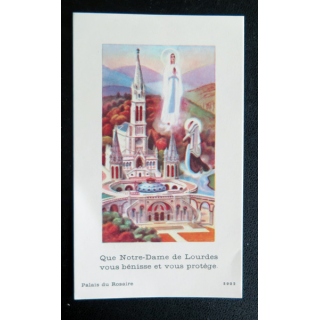 IMAGE PIEUSE : Palais du Rosaire à Lourdes prière de l'Abbé Perreyve 7 x 11,5 cm