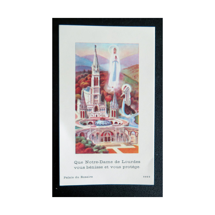 IMAGE PIEUSE : Palais du Rosaire à Lourdes prière de l'Abbé Perreyve 7 x 11,5 cm