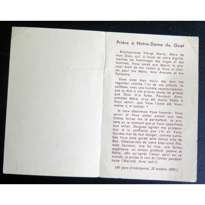 IMAGE PIEUSE : Prière à Notre Dame du Guet 7,5 x 11,5 cm 4 feuillets