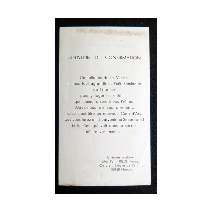 IMAGE PIEUSE : Souvenir de confirmation  6,9 x 12 cm