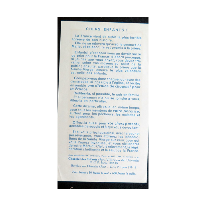IMAGE PIEUSE : Grande neuvaine de l'Immaculée Conception 7,5 x 13 cm