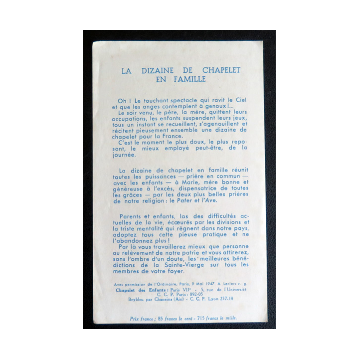 IMAGE PIEUSE : La dizaine de chapelet en famille 8 x 13 cm