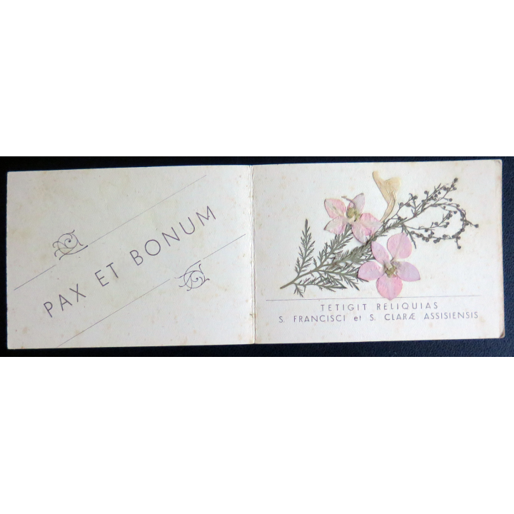 IMAGE PIEUSE : Fleurs séchées Tetigit Reliquias S. Francisci et S. Clarae Assisiensis 9 x 6,5 cm