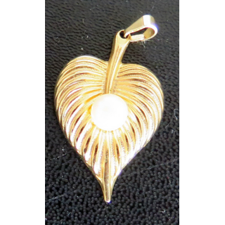 médaille dorée feuille perlée hauteur 3 cm