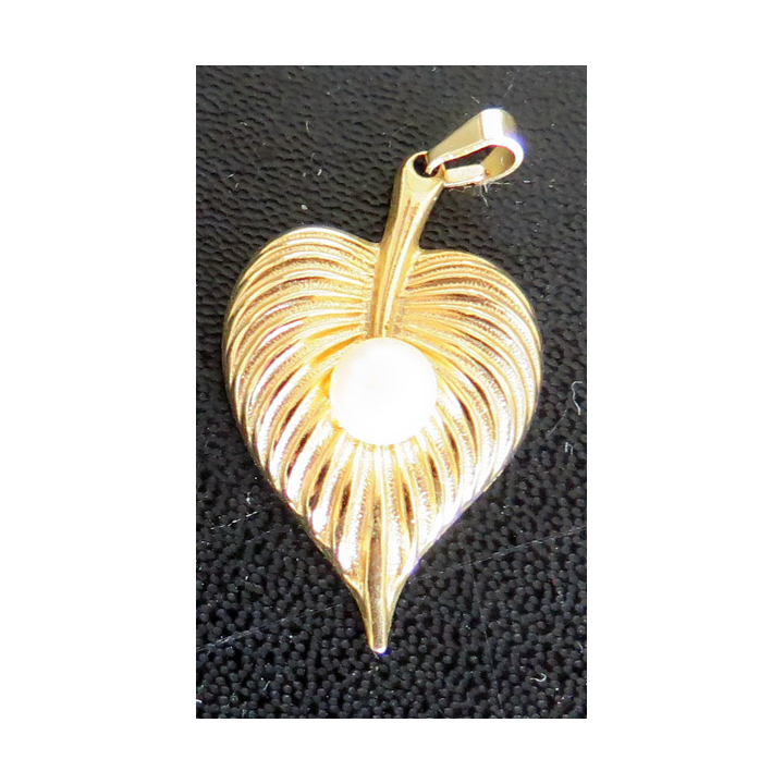 médaille dorée feuille perlée hauteur 3 cm