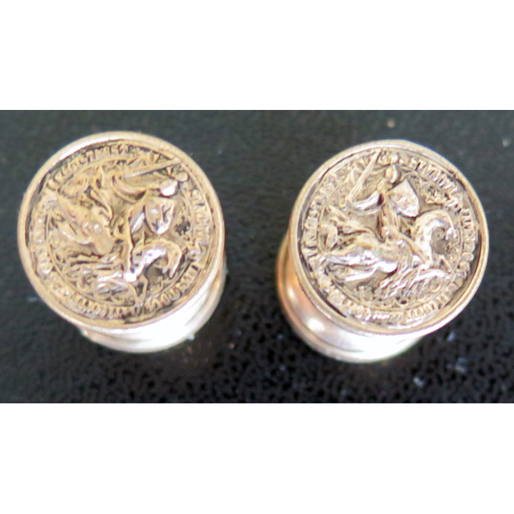 Boutons de manchette anciens avec chainette rétractable en métal doré