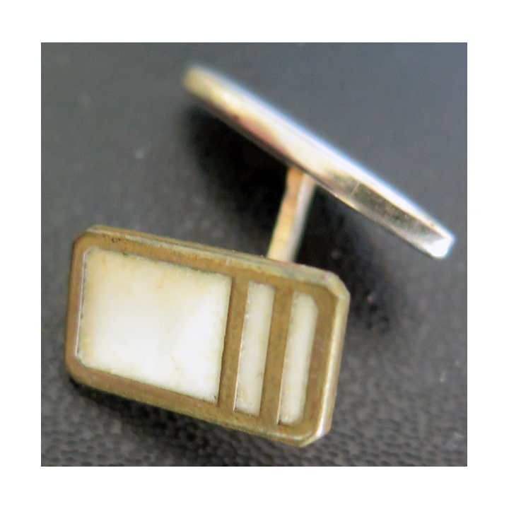 Bouton de manchette ancien avec arrêtoir amovible en métal doré