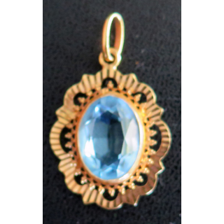 Pendentif art déco plaqué or avec pierre bleue clair (topaze ?) hauteur 3 cm