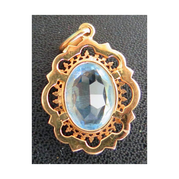 Pendentif art déco plaqué or avec pierre bleue clair (topaze ?) hauteur 3 cm