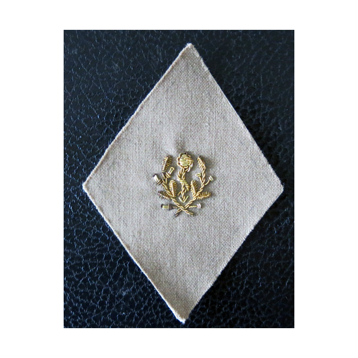 LOSANGE DE BRAS MODÈLE 45 : écusson d'infirmière convoyeuse du service de santé militaire fond toilé, caducée en cannetille
